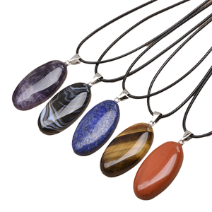 Collar con Colgante de Piedra Natural, Amatista, Lapislázuli, Howlita, Cuarzo Rosa, Gota Roja, Cordón Encerado, Regalo de Cumpleaños, Clásico, Unisex, para Fiestas - Product Image 4