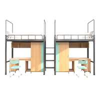 Lit superposé moderne en acier pour 2 personnes, avec bureau et armoire intégrés, idéal pour dortoir/hôtel et chambre à coucher, taille et couleur personnalisables
