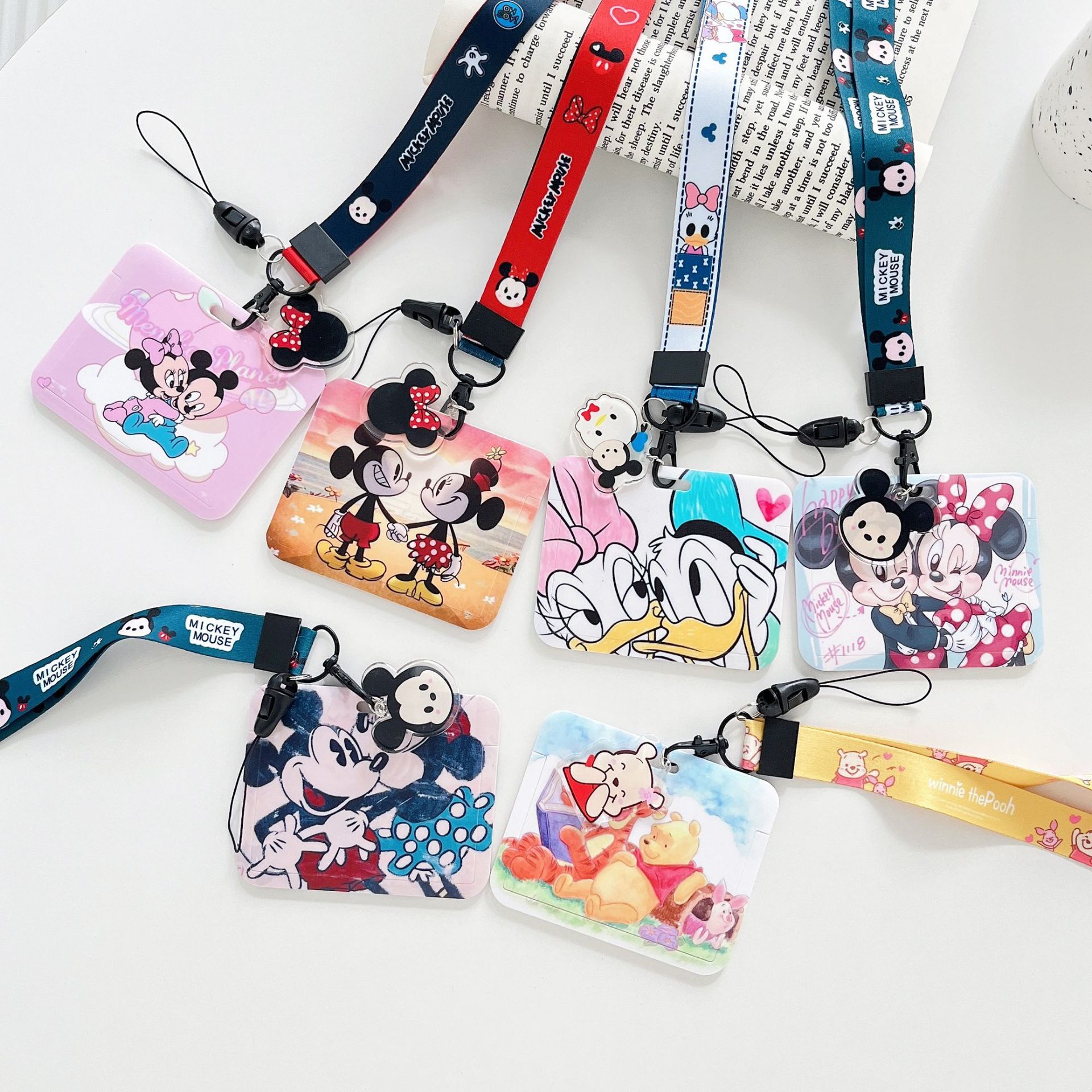 Lovely Cartoon Mickey Minnie Bear Card Holder Lanyards Anti-Lost Plastic Horizontal Student Bus ID Badge Card Case Lanyard