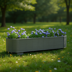 Jardinera Elevada de Acero, Elíptica, con Recubrimiento en Polvo Gris, Macetas Minimalistas Grandes para Plantas - Product Image 2