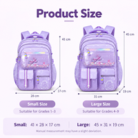 Sac à dos scolaire en nylon imperméable antivol à fermeture éclair motif dessin animé pour filles, avec ceinture d'air rembourrée, grande capacité 20-36L, vente en gros