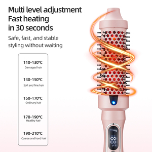 <span class=keywords><strong>Brosse</strong></span> thermique infrarouge professionnelle 2-en-1 de 38 mm, lissante et bouclante, peigne chauffant rond ODM avec température réglable pour usage domestique et en salon - Product Image 3