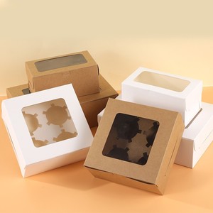 Logotipo personalizado Respetuoso con el medio ambiente, caja de pastel de papel Kraft desechable Caja de embalaje de alimentos de panadería con manija de ventana/ - Product Image 2