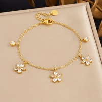 Gelang Pesona Baja Tahan Karat untuk Wanita, 3 Model Bunga Mawar Pita CZ Zirkon, Warna Emas, Kancing Lobster, Hadiah