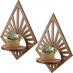 Étagères flottantes vintage style bohème mi-siècle moderne, porte-plantes en bois brun, fixation murale durable pour chambre d'enfant et salon - Product Image 1