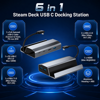 Stasiun Docking Steam Deck 6 in 1 4K 60Hz HDMI 100W PD Tipe C 5Gbps USB 3.0 TV Base Stand Holder Hub untuk ROG Ally Switch