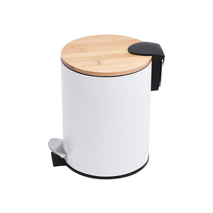 Petit poubelle rond et Compact de 3l, conteneur à ordures avec couvercle en bambou à fermeture souple, panier à benne intérieure amovible avec pédale, pour panier de cuisine, 0.8 gallons - Product Image 6