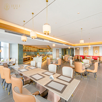 Ensemble de mobilier de restaurant en cuir haut de gamme, design commercial pour hôtels et cafés de luxe, tables et chaises en marbre de qualité supérieure
