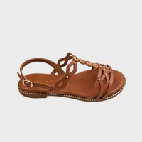 Sandales plates d'extérieur respirantes pour femmes avec œillets métalliques ronds, sandales d'été rétro à bout ouvert avec rivets