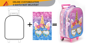 Nouveau style <span class=keywords><strong>licorne</strong></span> tige de traction sac <span class=keywords><strong>à</strong></span> dos ensemble pour filles école roulant mode haute qualité trois pièces chariot sac - Product Image 2