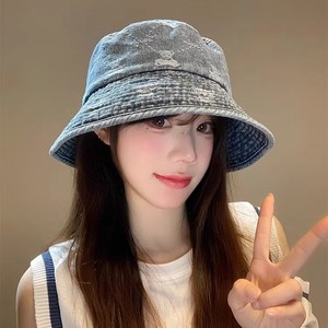 Retro Washed Denim Bucket <b>Hat</b> For Women Blue Light Blue Black Spring <b>Summer</b> Sun Protection Breathable Outdoor Fishermans <b>Hat</b> - Product Image 1