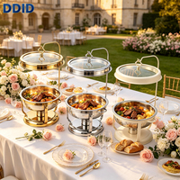 Ensemble de réchauds de buffet en acier inoxydable 9L avec couvercle en verre suspendu visible, idéal pour les activités de plein air, les fêtes et les banquets