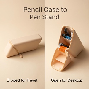 Silicone Pencil Case & <b>Makeup</b> <b>Brush</b> Bag 2 in 1 Stand Pen <b>Holder</b> Multi Purpose Storage Pouch for Stationery Cosmetic Tools Travel - Product Image 3
