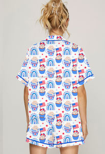 Summer <strong>Patriotic</strong> Ice Cream Cup Print <strong>Short</strong> Sleeve Shirt <strong>Shorts</strong> American Flag All Over Print Pajama Set Women - Product Image 6