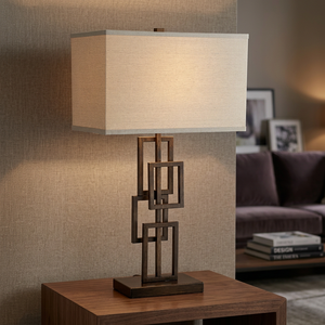 Modern Minimalist Metal LED Table <b>Lamp</b> with Beige Fabric Round Shade for Bedroom Decor - Product Image 2
