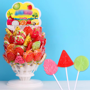 Piruleta <span class=keywords><strong>de</strong></span> caramelo duro con sabor a frutas multicolor, con forma <span class=keywords><strong>de</strong></span> fruta, diseño <span class=keywords><strong>de</strong></span> dibujos animados, personalizable, con estante <span class=keywords><strong>de</strong></span> regalo, ¡la más vendida! - Product Image 1