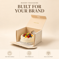 Boîte à gâteau personnalisée avec poignée intégrée, couvercle à ouverture supérieure, papier artistique beige clair, emballage pour boulangerie