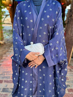 Ensemble Abaya 2 Pièces Personnalisé OEM pour Femme, Luxe, Rose Poudré, en Chiffon, Abaya Ouverte avec Manches Évasées Ornées de Cristaux, Modeste, Musulmane