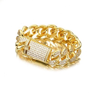 18MM goldene dicke Halskette Armband mit kubanischer Kette voller diamant besetzter europäischer und amerikanischer Hip-Hop-Messing SSCN--087 - Product Image 3