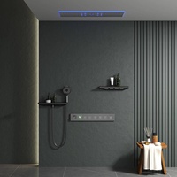 Système de douche encastré luxueux à effet pluie thermostatique pour salle de bain, jet de massage en cascade au plafond, lumière LED intégrée
