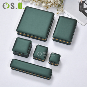 Green Pu Jewelry <b>Box</b> With Gold Border Custom Logo For Wholesale Jewelry In Stock Packaging And <b>Gifts</b> - Product Image 4