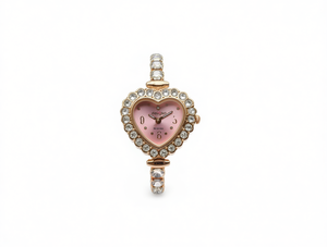 Orologio da Donna a Forma di Cuore, Placcato Oro, Cinturino in Lega, Quadrante Rosa, Dettagli in Cristallo, Gioiello alla Moda - Product Image 1
