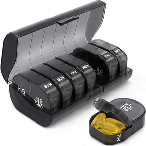 Pastillero Semanal de 7 Días con 14 Compartimentos, Negro, Organizador de Pastillas, Portátil, de Plástico, con Compartimentos para Día y Noche, Venta al por Mayor - Product Image 1