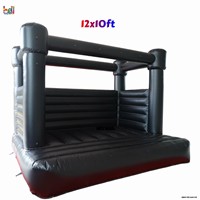 Château gonflable noir à toit plat, taille 12x10 pieds, pour la location de fêtes d'enfants
