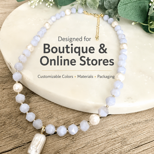 Collier personnalisé en perles baroques d'eau douce, plaqué or, en acier inoxydable, avec pierres naturelles, faible MOQ, pour la collection d'été - Product Image 3