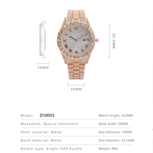 Горячая распродажа: Кварцевые часы Iced Out с календарем и римскими цифрами, украшенные стразами, в четырех цветах, из сплава, в стиле хип-хоп - Product Image 2