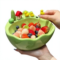 Assiette à fruits en porcelaine mignonne avec 304 petites fourchettes – Ensemble d'assiettes à fruits pour la maison, style crème fraîche, motif uni, article cadeau tendance