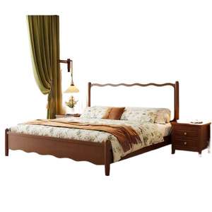 Cama de Madera Estilo Vintage de 1.5M, Plataforma Doble con Cabecera Suave, Diseño Nórdico con Patrón de Ondas, Cama Matrimonial - Product Image 5