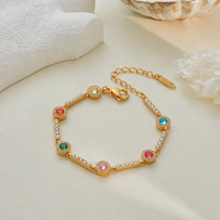 Ensemble de bracelets en zircon avec cœur rose et rondes multicolores pour femmes, bijoux élégants et scintillants en or, style cadeau