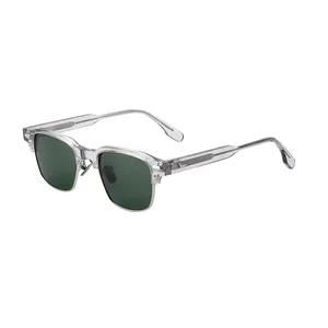 Vintage Square Men Luxury Designer Custom Logo Square Sun Glasses Acetate Polarized Sunglasses