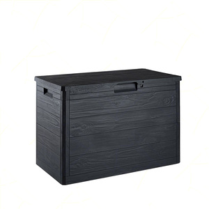 Boîte de rangement en plastique effet bois Woody 160 litres, grande, anthracite foncé, polyvalente pour une utilisation intérieure et extérieure - Product Image 2