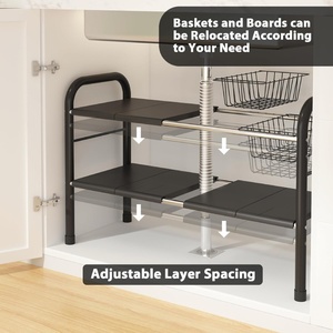Organisateur extensible à 2 niveaux <span class=keywords><strong>sous</strong></span> l'évier avec 2 paniers et 6 panneaux, étagère de rangement multi-usages pour cuisine, salle de bain et placard - Product Image 3