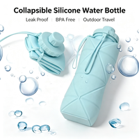 Bouteille d'eau pliable en silicone sans BPA, réutilisable, anti-fuite, portable, avec couvercle