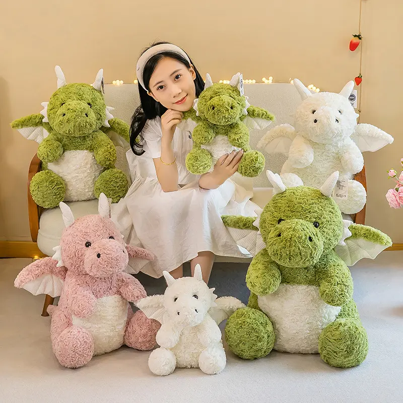 Putih Pink hijau berbulu lucu sayap naga boneka hewan anak laki-laki perempuan hadiah mewah dinosaurus naga mainan