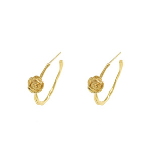 Flower Hoop <b>Earrings</b> Gold Rose Design Office Career Women Jewelry Zinc Alloy Stainless Steel <b>Post</b> EH4748 - Product Image 5