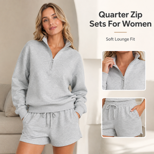 Ensembles demi-zippés pour femmes, pull en molleton doux et short, ensemble deux pièces décontracté, coupe ample, vêtements de sport personnalisés à marque privée - Product Image 1