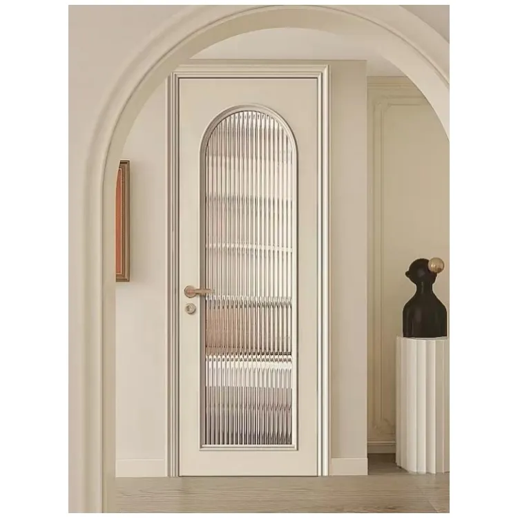 דלת עץ בצבע לבן צרפתית מודרנית עם זכוכית קשיחות עיצוב פנים דלת לבית