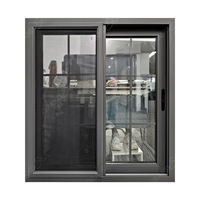 Ventana Corredera de Aluminio Negra de Doble Acristalamiento Exterior de 4 x 6 con Diseño de Rejilla Mosquitera y Protección Antirrobo
