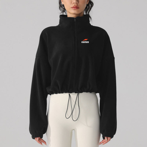 Sweat-shirt à capuche court en polaire moelleux avec logo personnalisé pour la salle de sport et le fitness, sweat-shirt court en polyester, sweat-shirt élégant pour l'entraînement pour femmes - Product Image 3