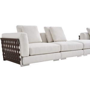 Muebles italianos de lujo para sala de estar, villa, juego de sofá segmentado blanco con sillón de tela hecho de madera - Product Image 5