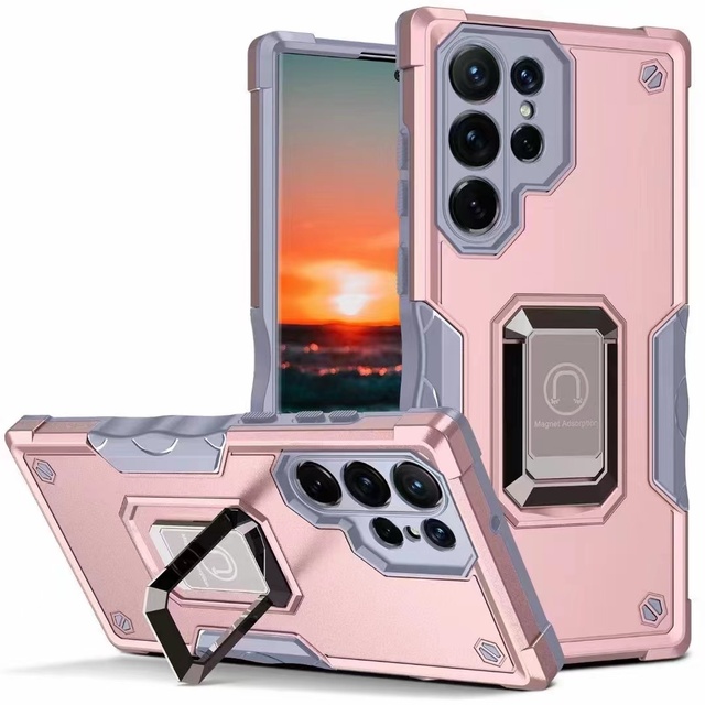Hybrid Hard PC TPU Phone case for Samsung galaxy S26 S25 Plus Metal Ring Holder Phone Shockproof case for Samsung S24 S23 Ultra