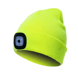 USB充电冬季羊毛防水运动4发光二极管白光跑步野营头灯帽子灯冬帽带发光二极管灯