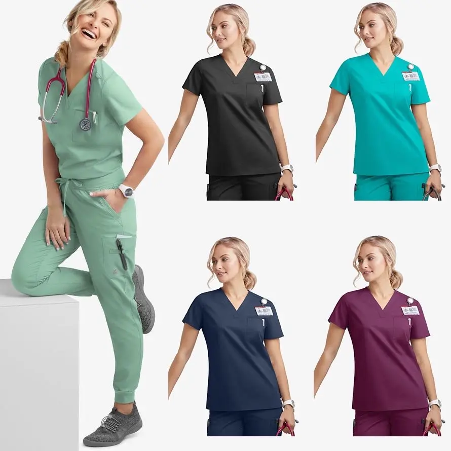 Elasthan Polyester Krankenhaus weicher Damen-Schrubb anzug mit individuellem Logo