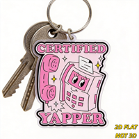 Portachiavi in acrilico certificato Yapper, design retrò rosa a forma di telefono e fax con brillantini, accessorio divertente per amanti dei chat, per borse e chiavi