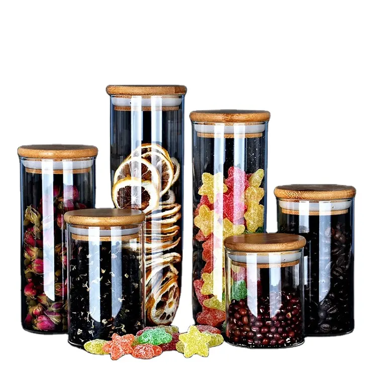 600ml 1000ml 2000ml Glas Küche Kanister mit Luftdichten Bambus Deckel Glas Lagerung Gläser für Mehl Zucker Kaffee candy Snack