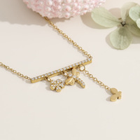 Collier en acier inoxydable pour femme, pendentif libellule fleur micro-pavé de zircons, best-seller, luxe discret, style Europe-Amérique